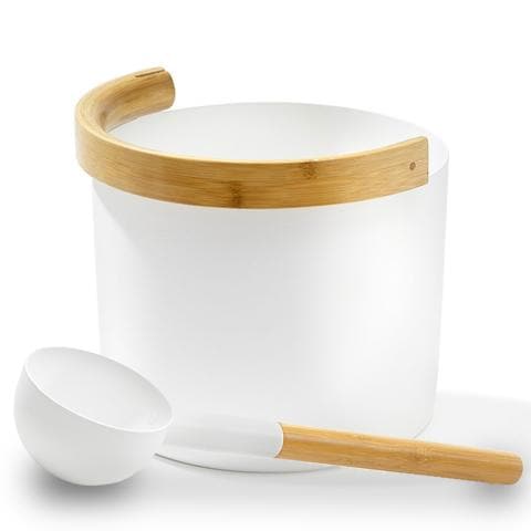 KOLO Sauna Set 2 Sauna Bucket with curved handle and Ladle Bamboo/Aluminum 1Gal-Sweat Serenity