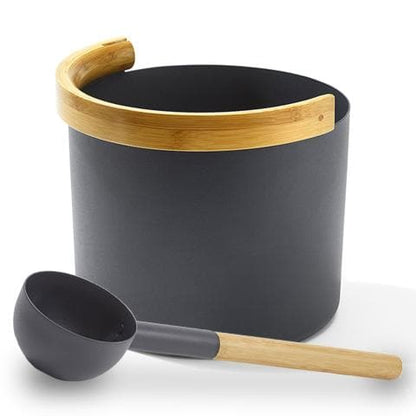 KOLO Sauna Set 2 Sauna Bucket with curved handle and Ladle Bamboo/Aluminum 1Gal-Sweat Serenity