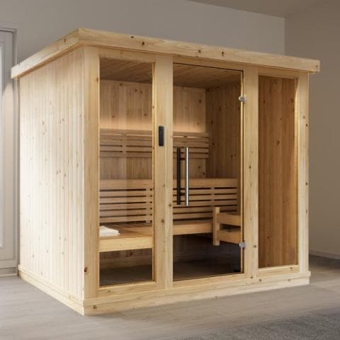 SaunaLife Model X7 Indoor Home Sauna XPERIENCE Series Indoor Sauna DIY Kit w/LED Light System Up to 6-Person Spruce 79" x 62" x 79"-Sweat Serenity